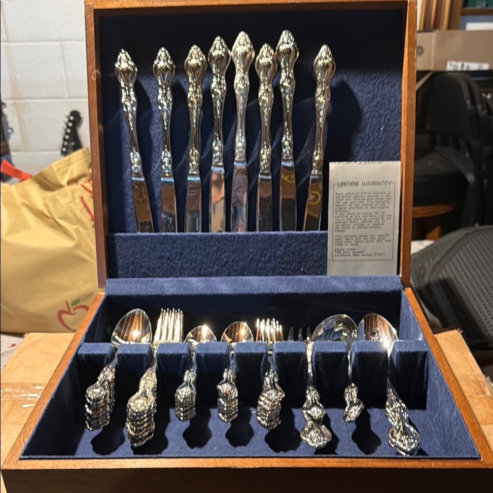 Estia vintage Silver Flatware Set with service for 8.